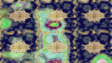 Klasik raster şablonu. Tekrarlayan ögelerle soyut arkaplan çiz. Mavi ve altın desenli.