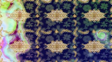 Gri renkli ve altın elementli klasik eskiz deseni. Raster illüstrasyonu.