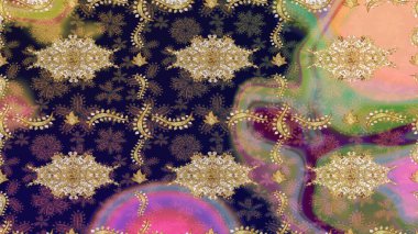 Raster altın desen. Doğulu stil, altın elementli gri renkli altın desenli arabesk yapar. Kıvrımlı çizimler.