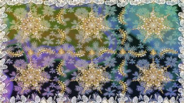 Altın desenli çiçek dekoru. Doğu tarzı element. Gri renklerdeki altın element. Çizgi sanatı tasarım şablonu için kusursuz sınır. Davetiyeler, kartlar, web sayfası için Raster illüstrasyonu.