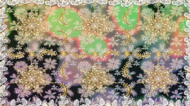 Süslü dekorasyon. Tarafsız renklerdeki altın desenler ve altın elementler. Raster klasik barok çiçeksiz altın desenli. Lüks, kraliyet ve Viktorya dönemi konsepti.