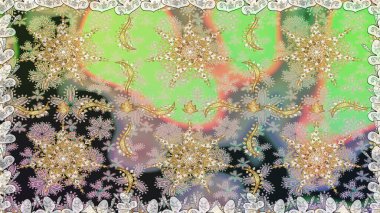 Tarafsız renklerde, altın elementlerle kusursuz klasik desen. Noel, kar tanesi, yeni yıl 2019.