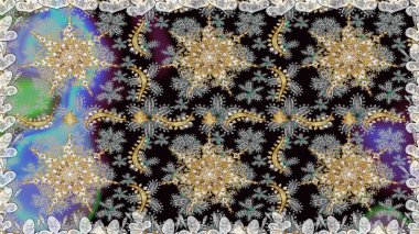 Klasik raster sarısı, kusursuz desen. Çiçek süsü kumaş deseni, cam, çiçek desenli altın elementli gri renkli metal..