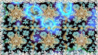 Kusursuz altın desen. Raster oryantal süs. Altın elementlerle mavi renklerde altın desen.