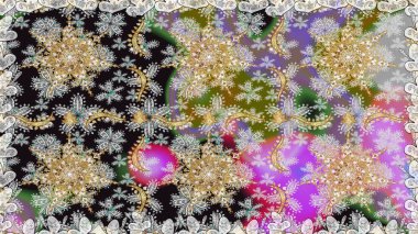 Raster illüstrasyonu. Gri renklerde ve altın elementlerle klasik, pürüzsüz desen.