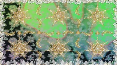 Geleneksel klasik altın desen. Altın elementlerle yeşil renklerde altın desen. Raster oryantal süs. Barok tarzında kusursuz bir doğulu süsü..