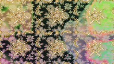 Tarafsız renklerde altın element. Barok tarzında altın çiçekli süs. Doku arka planında altın duvar kâğıdı. Damask kusursuz yinelenen arkaplan.