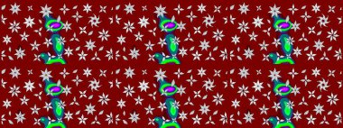 Çok renkli, zarif küçük çiçekler ve gri renkli komik böcekler, raster desen, illüstrasyon.