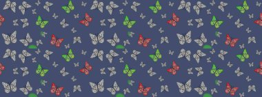 Kelebek yineleme dokusunun güzel çizimi karşıtlık katmanında izole edilmiş. Korunmak için vahşi yaşam böcekleri için arka plan. Raster illüstrasyonu. Doğa kelebeği temayı mavi renklerle tekrarlar.