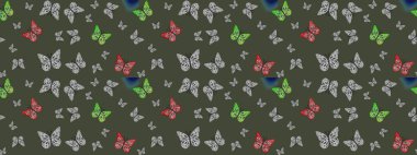 Raster illüstrasyonu. Kelebekli çizim şekli. Çizim, karalama, karalama. Erkekler, kızlar, elbiseler, duvar kağıtları için soyut çizim kalıbı. Sonsuz.