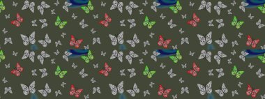 Robot resim. Şirin kelebek yeşil raster desenli. Giysi tasarımı için dekor.