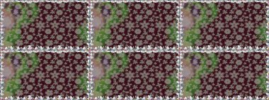 Kusursuz bir arka plan modeli. Yapraklı çiçekler ve kahverengi renkli papatya çiçekleri. Raster - stok.