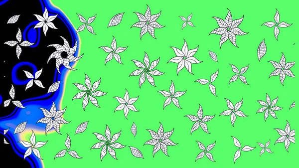 Varicologreen Raster çizimi. Küçük çiçekteki sevimli çiçek deseni. Birçok yeşil soyut çiçekli tropikal çizim deseni.