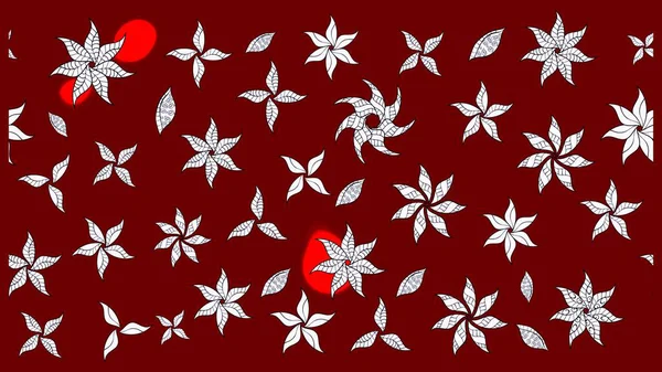 Kırmızı renkte etnik çiçeklerle süslenmiş zarif bir eskiz şekli. Asya Tekstil 'inde Raster Çiçek İllüstrasyonu.