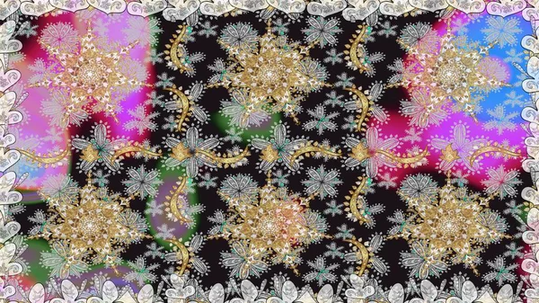 Gri renklerdeki altın element. Barok tarzında altın çiçekli süs. Antika altın tekrarlanabilir duvar kağıdı. Damask pürüzsüz tekrarlama deseni.