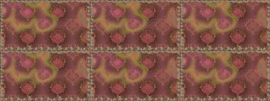 Raster deseni. Raster illüstrasyonu. Patlayan çiçekler soyut olarak yerleştirilmiş. Yumuşak, bahar çiçekleri kahverengi renklerde.