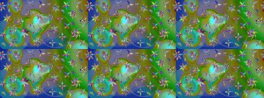 Raster illüstrasyonundaki çiçek desenli çizim. Yeşil renkte çiçekler.