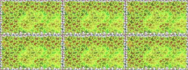 Yeşil renkte güzel renkli kelebekler. Kumaş, tekstil, baskı ve davetiye için arka plan. Raster illüstrasyonu. Kusursuz desen.