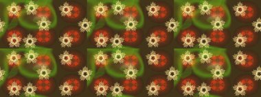 Tekstil için dikişsiz suluboya desen. Sevimli çiçekli, desenli, kahverengi, turuncu ve yeşil renklerde renksiz desenler. El çizimi çiçek pürüzsüz desen (taş)).