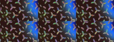 Kar tanesi rengarenk desen. Kar taneleri deseni. Soyut kar taneleri arkaplanda izole edilmiş düz dizayn. Raster kar taneleri arka planda. Raster illüstrasyonu.