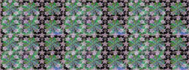 Raster illüstrasyonunda kusursuz çiçek deseni. Suluboya tarzında yeşil renkte çiçekler.