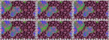 Raster illüstrasyonu. Tomurcukları papatya çiçekleri olan sevimli bir çiçek deseni. Kumaş, tekstil, duvar kağıdı baskısı için. Eski usul. Miles Fleur, süslü püslü bir süs. Kusursuz arkaplan.