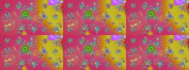 Raster illüstrasyonu. Üzerinde pembe renkte karalamalar olan çiçek deseni çiz..