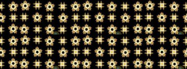 Kar tanesi raster deseni. Raster illüstrasyonu. Renkli arka planda izole tatlı kar taneleri. Siyah, sarı ve kahverengi renklerde kar taneleri.