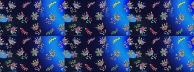 Karalama çiçekleri çizim kalıbı. Raster deseni. Sanat ilham verici, gri ve yeşil renkli çiçekler ve yapraklar. Mavi, gri ve yeşil el çizimi desen.