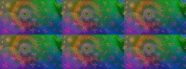 Çiçek buketleriyle klasik bir eskiz şekli. Raster illüstrasyonu. Yeşil ve mavi renklerde.