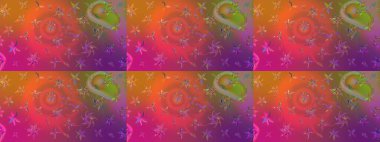 Renkli Bahar Teması eskiz kalıbı. Çiçek desenli eskiz. Düz Çiçek Elementleri Tasarım Raster illüstrasyonu. Mor ve turuncu renkte çiçekler.