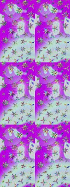 Tarafsız ve mor renkli çiçekler. Renkli Bahar Teması eskiz kalıbı. Çiçekli çiçek deseni, suluboya. Düz Çiçek Elementleri Tasarımı. Raster illüstrasyonu.