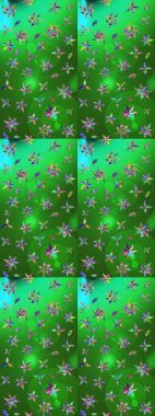 Yeşil ve mavi renkte çiçek çizimi. Şatafatlı bahar bahçesi dokusu. Yeşil ve mavi renkte çiçekler. Çiçek deseni. Raster illüstrasyonu.