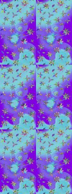 Çiçeksel fantezi tasarımı ve parlak bir arka plan çizimi. Renkli Bahar Teması eskiz kalıbı. Düz Çiçek Elementleri Tasarımı.