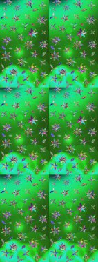 Yeşil ve mavi renklere karalamalar çizilmiş çiçek deseni. Raster illüstrasyonu.