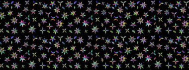 Siyah ve yeşil renkli çiçekler. El çizimi çiçekli soyut çizim kalıbı. Raster illüstrasyonu.