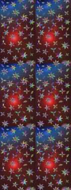 Raster illüstrasyonu. El çizimi çiçekli soyut çizim kalıbı. Kahverengi ve mor renkte çiçekler.