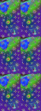 Raster Tender fabric pattern. Floral blue and violet sketch pattern. Vintage outline illustration. Raster flower print.