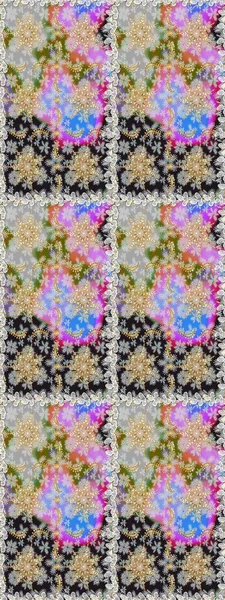 Raster illustration. Design vintage for card, wallpaper, wrapping, textile. Seamless pattern golden elements. Gold template. Royal retro on gray and neutral colors. Floral classic texture.