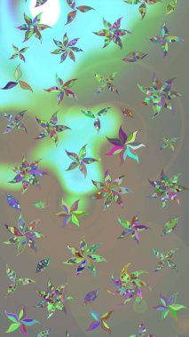 Çiçekli karalama şeklinde Raster çiçek deseni. Raster illüstrasyonu. Gri ve mavi renkte bahar çiçekleri.