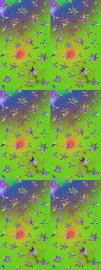 Raster çiçek desenli çiçek deseni, yapraklar, dekoratif elementler, sıçrama, lekeler, el çizimi kontur çizgileri ve Doodle çizim stili, grafik raster çizim çizimi.