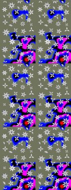 Raster düz çiçek çizim deseni. Hediye ambalaj kağıdı, tebrik kartları, posterler ve pankart tasarımı. Yeşil ve mavi renkte çiçekler.