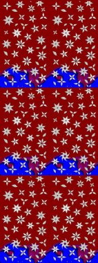 Kırmızı ve nötr renklerde çiçekler. Raster illüstrasyonu. Çiçek desenli çizim. Raster illüstrasyonu. Asya tekstil tarzında.