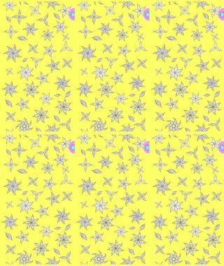 Vintage retro style. Sketch pattern with colorful paisley, yellow flowers and decorative elements. Sketch background. For print on fabric, textiles, wallpaper. Raster illustration.