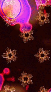 Abstract wallpaper, wrapping decoration. Illustration on black, brown and red colors. Symbol of winter, Merry Christmas holiday, Happy New Year celebration Raster illustration. Snowflake simple.