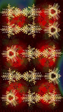 Brown, red and black colors. Christmas pattern with snowflakes abstract background. Holiday design for Christmas and New Year fashion prints. Raster illustration.