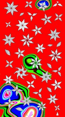 Yapraklı çiçekler ve kırmızı renklerde papatya çiçekleri. Eskiz arkaplan modeli. Raster - stok.