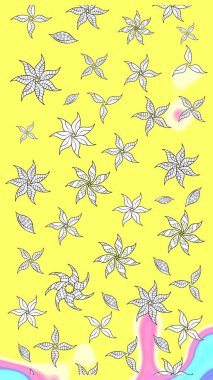 Küçük çiçekte hoş bir çiçek deseni var. Çiçeksel elementlerle süslenmiş zarif raster dokusu. Parlak çiçekli sarı renkler üzerine soyut çizim deseni.