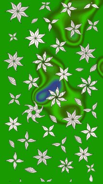 Yeşil renkli etnik çiçeklerle süslenmiş zarif bir eskiz şekli. Raster Çiçek İllüstrasyonu güzel tekstil..