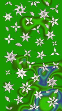 Yeşil renkli çiçekler. Renkli Bahar Teması eskiz kalıbı. Düz Çiçek Elementleri Tasarımı. Raster illüstrasyonunda çiçek deseni çizimi.